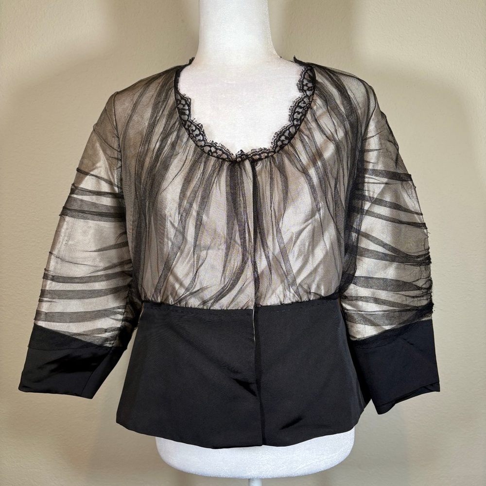 Peter Som Black and Cream Tulle Top Size 6